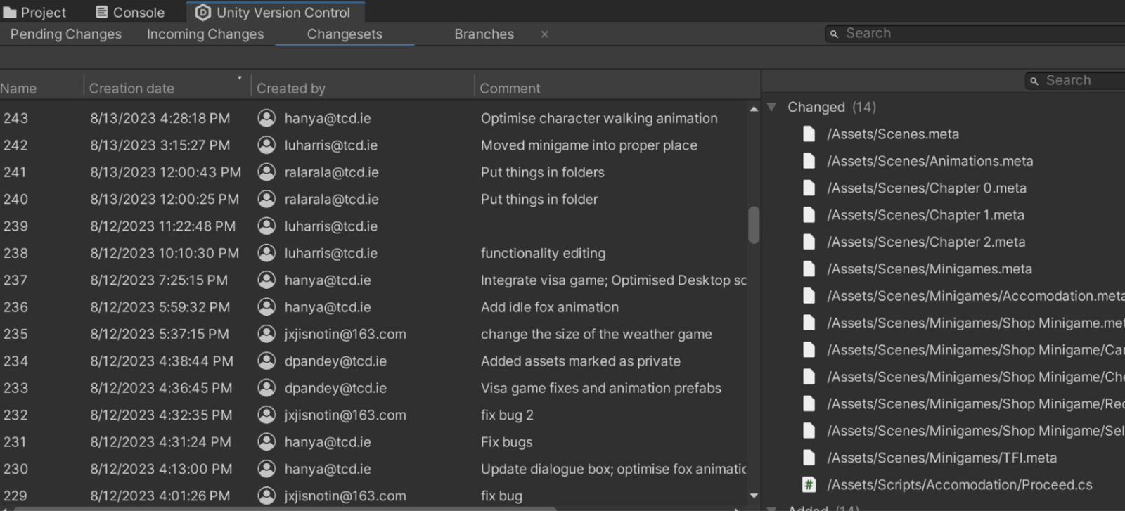 Unity workspace overview