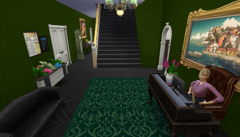 Animated Sims 4 study area styled like Hogwarts